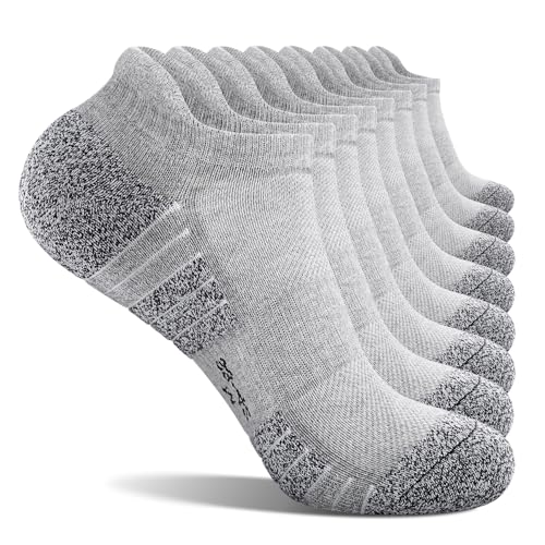 FALARY Socken Damen Herren 8 Paar Unisex Kurzsocken Sportsocken Anti-Rutsch Sneakersocken Gepolsterte Hellgrau 47-50 von FALARY