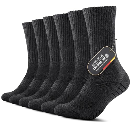 FALARY Socken Herren 43-46 Winter Baumwolle Wintersocken herren 43-46 Lange Tennissocken Wandersocken Herrensocken Frotteesocken Laufsocken Thermosocken für Outdoor Running 6 Paar Dunkelgrau von FALARY