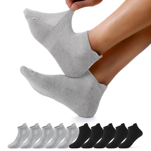 FALARY Socken Herren 47-49 Kurz Sportsocken Herren 47-49 Schwarz Baumwolle Atmungsaktiv Wandersocken Halbsocken Kurzsocken Laufsocken 10 Paar Schwarz Graue von FALARY