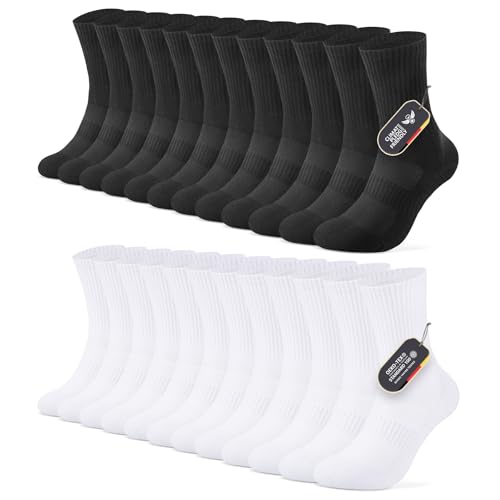FALARY Sportsocken Damen 47-50 Schwarz Weiß Wandersocken Herren 43-46 Warm Baumwolle Wintersocken Tennissocken Funktionssocken Frotteesocken Compression Running Outdoor Atmungsaktiv Socken 12 Paar von FALARY