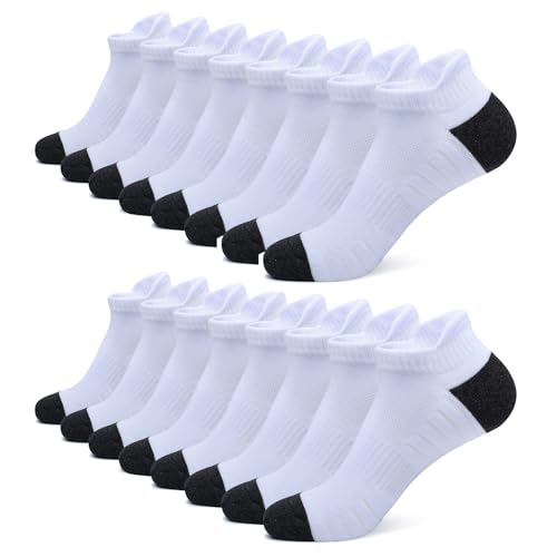 FALARY Sportsocken Herren 39-42 Weiß Kurz Sneaker Socken Damen 39-42 Laufsocken Sport Running Socken Kurzsocken Baumwolle Atmungsaktiv 8 Paar von FALARY