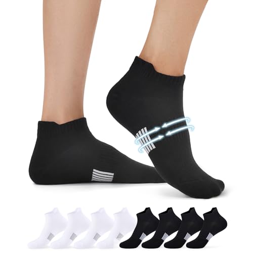 FALARY Sportsocken Sneaker Socken Damen Herren 35-38 Laufsocken Sneakersocken Kurze Socken Running Atmungsaktives Baumwollsocken Activewear Knöchelsocken Halbsocken 8 Paar Weiß Schwarz von FALARY