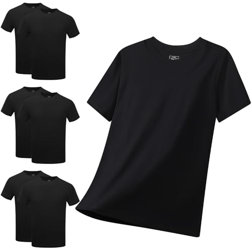 FALARY T Shirt Herren Schwarz 100% Bio Baumwolle Rundhalsausschnitt 6er Pack Ideales Basic perfekte Passform M von FALARY