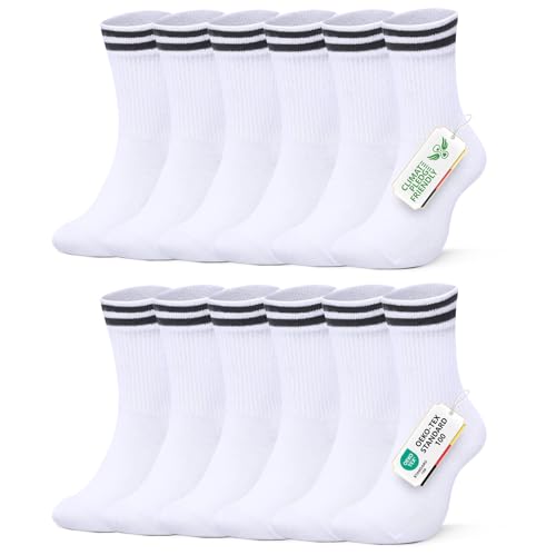 FALARY Tennissocken Herren 43-46 Socken Herren 43-46 Sportsocken Damen 6 Paar Herrensocken Crew Socken Unisex Socken Baumwollsocken Weiß von FALARY