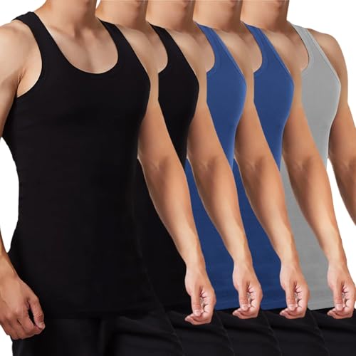 FALARY Unterhemd Herren Tank Top 5er Pack gekämmte Feinripp Baumwolle, 2 Schwarz 2 Marine 1 Grau, XXL von FALARY