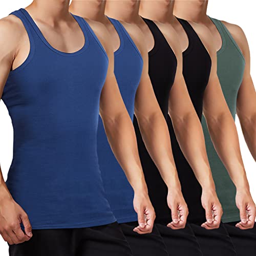 FALARY Unterhemd Herren Tank Top 5er Pack gekämmte Feinripp Baumwolle, 2 Schwarz 2 Marine 1 Olive, 3XL von FALARY