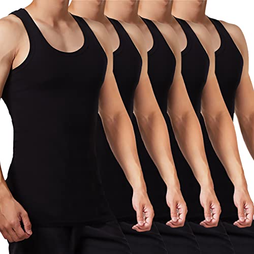 FALARY Unterhemd Herren Tank Top 5er Pack gekämmte Feinripp Baumwolle, 5x Schwarz, M von FALARY