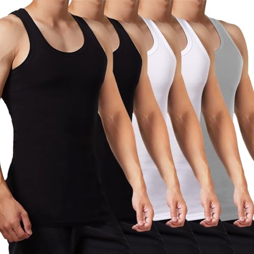 FALARY Unterhemd Herren Tank Top 5er Pack gekämmte Feinripp Baumwolle, 2 Schwarz 2 Weiß 1 Grau, XL von FALARY