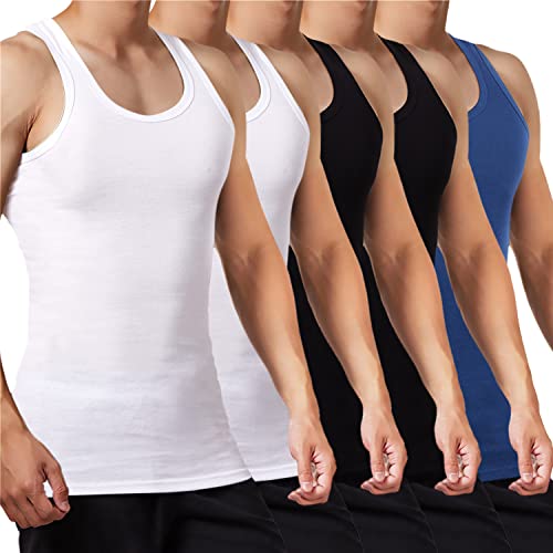 FALARY Unterhemd Herren Tank Top 5er Pack gekämmte Feinripp Baumwolle, 2 Schwarz 2 Weiß 1 Marine, 3XL von FALARY