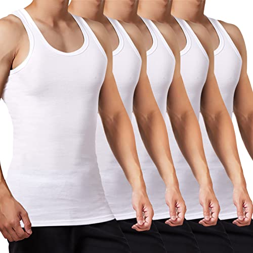 FALARY Unterhemd Herren Tank Top 5er Pack gekämmte Feinripp Baumwolle, 5x Weiß, S von FALARY