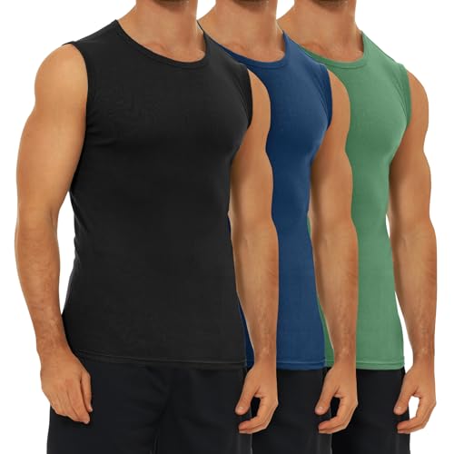 FALARY Unterhemden Herren 3er Pack Feinripp Tanktop Fitness Männer Sportunterhemden Schwarz Marine Olive Mehrfarbig 3XL von FALARY