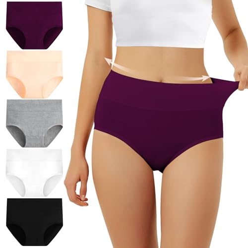 FALARY Unterhosen Damen Baumwolle Hohe Taille 5er Pack Stretch Atmungsaktiv Panties Weich Frauen Unterwäsche 2XL Mehrfarbig-1 von FALARY