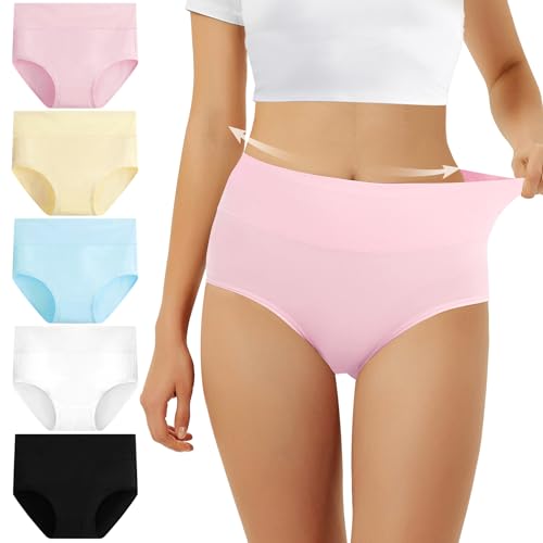 FALARY Unterhosen Damen Baumwolle Hohe Taille 5er Pack Stretch Atmungsaktiv Panties Weich Frauen Unterwäsche 2XL Mehrfarbig-2 von FALARY