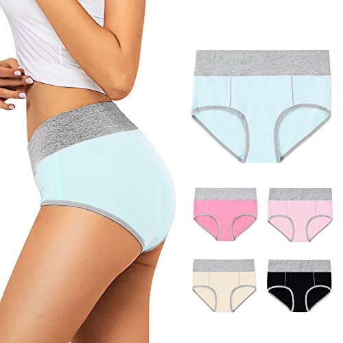 FALARY Unterhosen Damen Baumwolle Unterwäsche Frauen Bauchweg Hohe Taillenslip Damen Slip Stretchanteil Radsportunterwäsche für Damen 5er Pack Mehrfarbig-1 M von FALARY