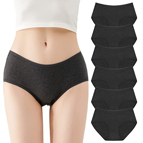 FALARY Sports Unterhosen Damen Unterwäsche Slip Frauen Schlüpfer Baumwolle weich Knickers Mittel Taille Panties Hipster 6er Pack Dunkelgrau S von FALARY