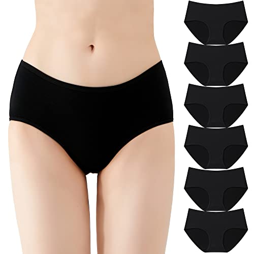 FALARY Unterhosen Damen Unterwäsche Slip Frauen Schlüpfer Baumwolle atmungsaktiv und weich Mittel Taille Sports Knickers 6er Pack Schwarz L von FALARY