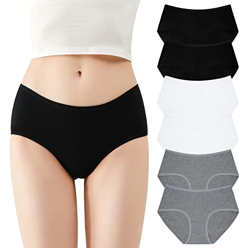 FALARY Unterhosen Damen Unterwäsche Slip Frauen Schlüpfer Baumwolle atmungsaktiv und weich Mittel Taille Sports Knickers 6er Pack Schwarz Weiß Grau S von FALARY