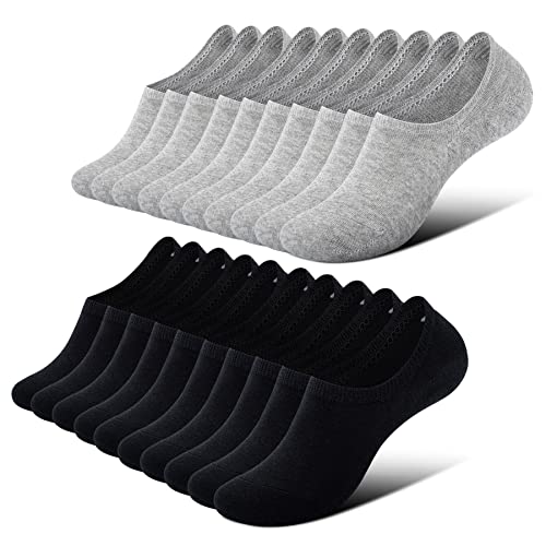 FALARY Füßlinge Herren Damen Footies Unsichtbare Kurze 10 Paar Sneaker Socken Großes Silikonpad Verhindert Verrutschen_SchwarzGrau_47-50 von FALARY