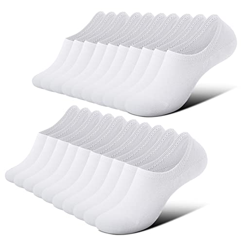 FALARY Füßlinge Herren Damen Footies Unsichtbare Kurze 10 Paar Sneaker Socken Großes Silikonpad Verhindert Verrutschen_Weiß_47-50 von FALARY