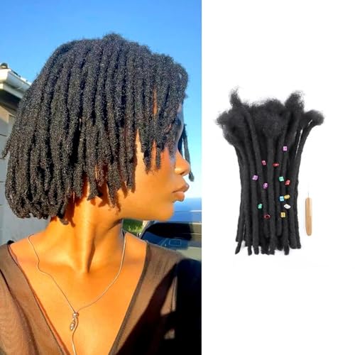 FALEMEI Loc Extensions Echthaar, 0,6 cm dick, Dreadlock-Extensions, Echthaar für Damen und Herren, kann gefärbt und gebleicht werden, 0,6 cm, 1B (Naturschwarz), 10 Strähnen von FALEMEI