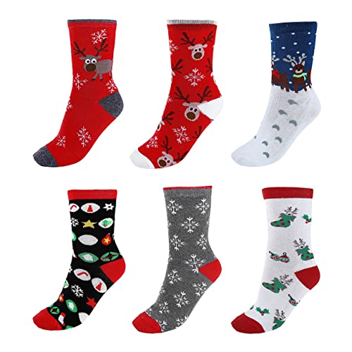 FALETO 6 Paare Mix Design Damen Mädchen Weihnachtssocken Weihnachtsmotiv Weihnachten Socken Festlicher Cotton Socken Christmas socks aus Baumwolle für EU Gr.35-39 von FALETO