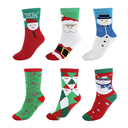 FALETO 6 Paare Mix Design Damen Mädchen Weihnachtssocken Weihnachtsmotiv Weihnachten Socken Festlicher Cotton Socken Christmas socks aus Baumwolle für EU Gr.35-39 von FALETO