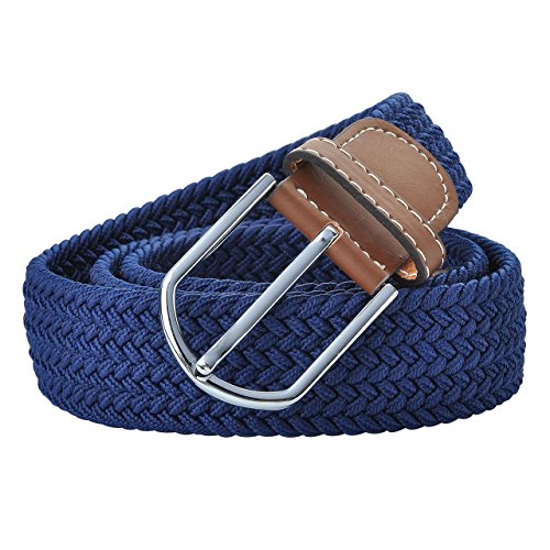 FALETO Herren Damen geflochten Stretch Stoffgürtel Stretchgürtel Leinwand Canvas Jeansgürtel Belts Stretchbelt 105-125cm + Original Geschenkbox (Blau, 125cm) von FALETO