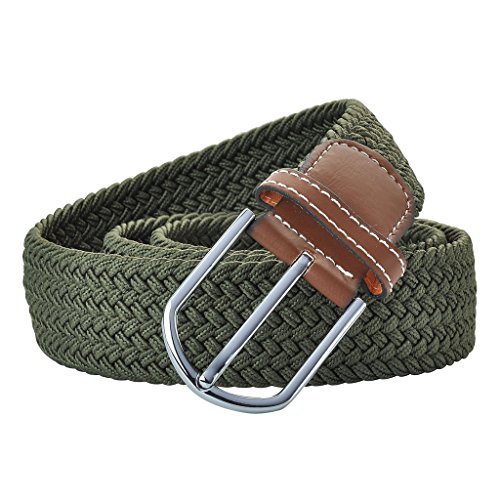 FALETO Herren Damen geflochten Stretch Stoffgürtel Stretchgürtel Leinwand Canvas Jeansgürtel Belts Stretchbelt 105-125cm + Original Geschenkbox (Militär Grün, 105cm) von FALETO