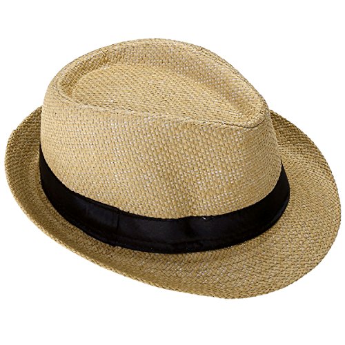 FALETO Kinder Jungen Mädchen Panamahut Sonnenhut Sommerhut Beach Hut Strohhut Jazz Hut (Khaki) von FALETO