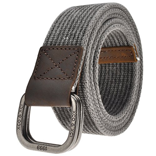 FALETO Herren Gürtel Stoffgürtel mit doppelt Schnalle Leinwand Canvas Jeansgürtel Belts + Original Geschenkbox, 136cm (Schwarz#02) von FALETO