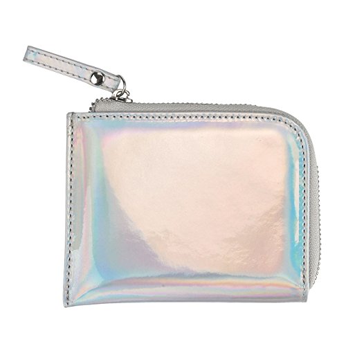 Faleto Hipster Laser PU-Leder Geldbörse mit Reißverschluss Visitenkartenetui Kreditkartenetui Scheckkarten Credit Card Holder für Herren und Damen, 4 Fächer (Silber) von FALETO