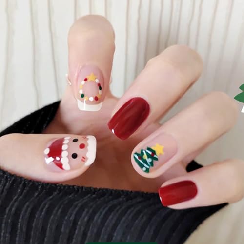 Künstliche Nägel für Weihnachten, Schnee drücken auf Nägel, Weihnachtsbaum zum Aufkleben auf Nägel, Geweih, kurze rote künstliche Nägel, 24 Stück, für Frauen und Mädchen (01#, Einheitsgröße) Künstliche Nägel für Weihnachten, Schnee drücken auf Nägel, Weihnachtsbaum zum Aufkleben auf Nägel, Geweih, kurze rote künstliche Nägel, 24 Stück, für Frauen und Mädchen (01#, Einheitsgröße) von FALILUV