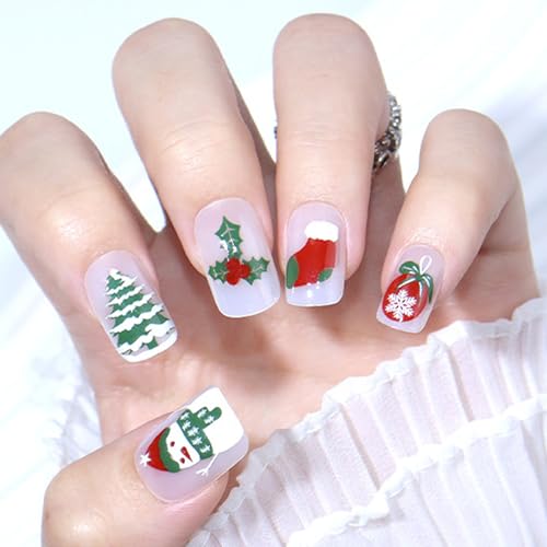 Künstliche Nägel für Weihnachten, Schnee drücken auf Nägel, Weihnachtsbaum zum Aufkleben auf Nägel, Geweih, kurze rote künstliche Nägel, 24 Stück, für Frauen und Mädchen (03#, Einheitsgröße) Künstliche Nägel für Weihnachten, Schnee drücken auf Nägel, Weihnachtsbaum zum Aufkleben auf Nägel, Geweih, kurze rote künstliche Nägel, 24 Stück, für Frauen und Mädchen (03#, Einheitsgröße) von FALILUV