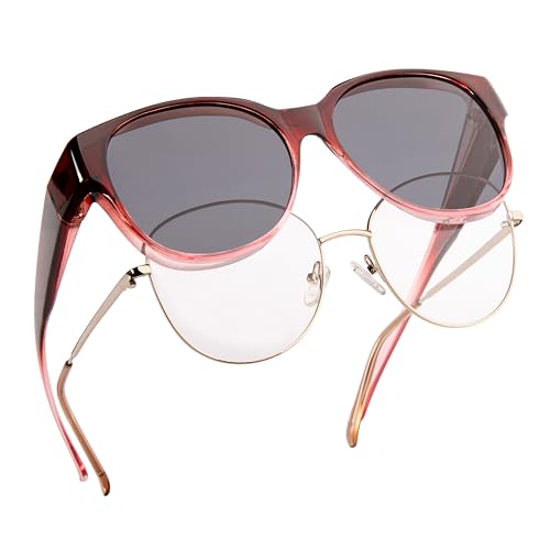 FALINGO Sonnenüberbrille Überzieh Sonnenbrille FASHION EDITION polarisiert UV 400 (Weinrot Transparent, Grau) von FALINGO