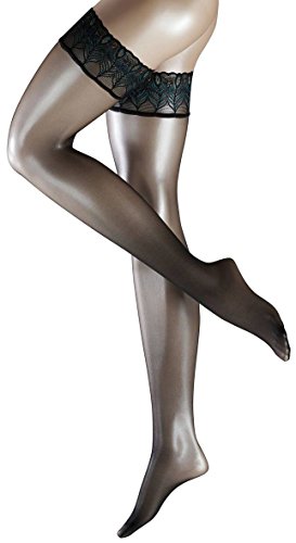 FALKE Damen 41534 Lunelle Pfau Oben Halterlose Strümpfe 8 Denier Packung mit 1 Schwarz Mittel von FALKE