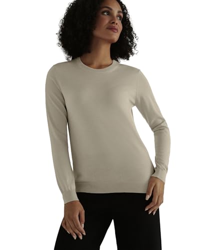 FALKE Damen Pullover Basic New Merino Crew Neck W Pu Wolle elegant klassisch für Business und Freizeit mit Rundhalsausschnitt 1 Stück, Beige Melange 4043, L von FALKE