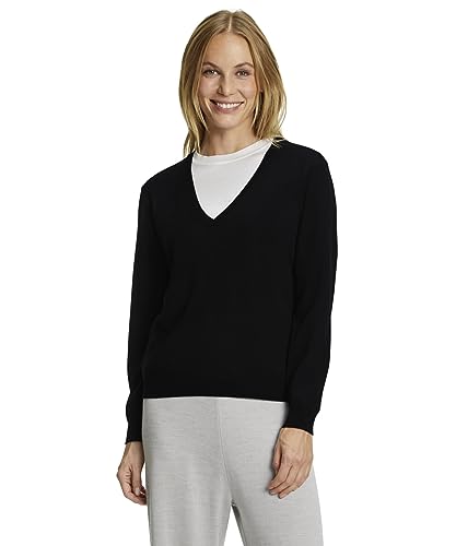 FALKE Damen Pullover Basic New Merino V-Neck W Pu Wolle elegant klassisch für Business und Freizeit mit V-Ausschnitt 1 Stück, Schwarz Black 3000, L von FALKE