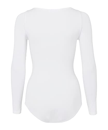 FALKE Damen Shapewear Ganzkörper-Body Fine Cotton Crew Neck W BO Weiches Material Langarmbody 1 Stück, Weiß (White 2209), M von FALKE