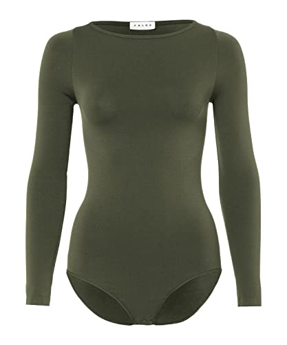 FALKE Damen Shapewear Ganzkörper-Body Fine Cotton Crew Neck W BO Weiches Material Langarmbody 1 Stück, Grün (Khaki 7826), S von FALKE