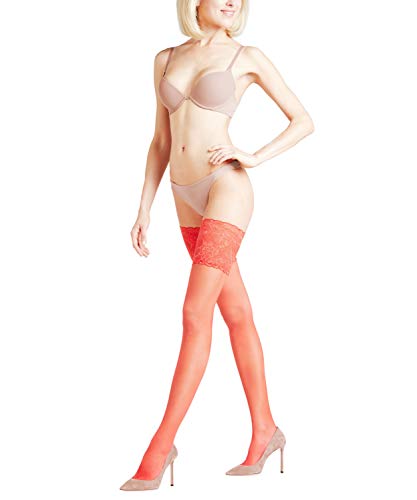 FALKE Damen Stay-Ups Seidenglatt 15 DEN Lace W STU transparent einfarbig 1 Paar, Rot (Red 8149), L von FALKE