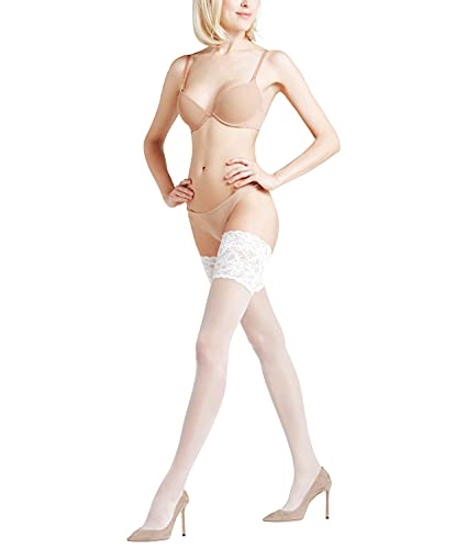 FALKE Damen Stay-Ups Seidenglatt 15 DEN Lace W STU Transparent einfarbig 1 Paar, Weiß (White 2209), L 10.5-11 von FALKE