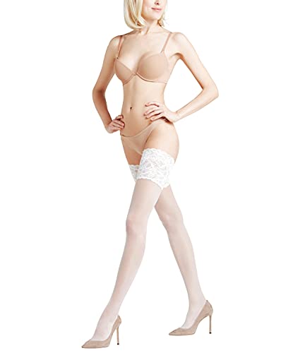 FALKE Damen Stay-Ups Seidenglatt 15 DEN Lace W Stu transparent einfarbig 1 Paar, Weiß White 2209, S von FALKE