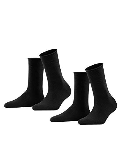 FALKE Damen Socken Happy 2-Pack W SO Baumwolle einfarbig 2 Paar, Schwarz (Black 3000), 35-38 von FALKE
