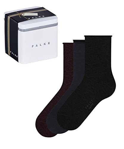 FALKE Damen Socken Happy Giftbox Uni Multipack W So Baumwolle einfarbig 3 Paar, Mehrfarbig Black Navy Blue Dark Grey 0050, 35-38 von FALKE