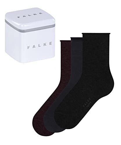 FALKE Damen Socken Happy Box Uni Multipack W So Baumwolle einfarbig 3 Paar, Mehrfarbig Black Navy Blue Grey 0010, 35-38 von FALKE
