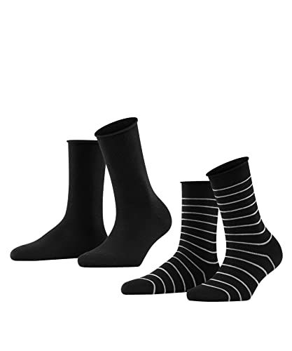 FALKE Damen Socken Happy Stripe 2-Pack W SO Baumwolle gemustert 2 Paar, Schwarz (Black 3000), 39-42 von FALKE