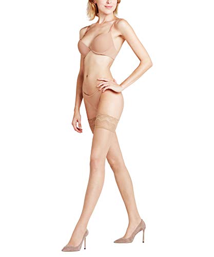 FALKE Damen Invisible Deluxe Stay Up Fein 8 DEN Schwarz Hautfarbe viele weitere Farben halterlose Strümpfe ohne Muster transparent reißfest dünn mit Spitze und Silikonband 1 Paar von FALKE