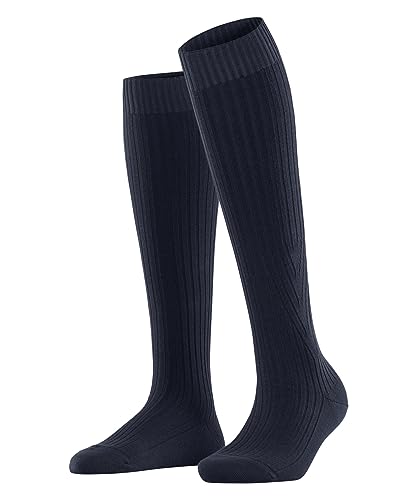 FALKE Damen Kniestrümpfe Cross Knit Biologische Baumwolle Wolle lang einfarbig 1 Paar, Blau (Space Blue 6116), 37-38 von FALKE