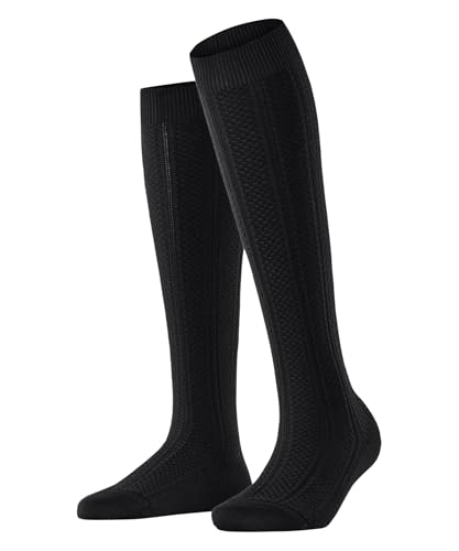 FALKE Damen Kniestrümpfe Needepoint W Kh Baumwolle Wolle lang einfarbig 1 Paar, Schwarz Black 3000, 39-40 von FALKE
