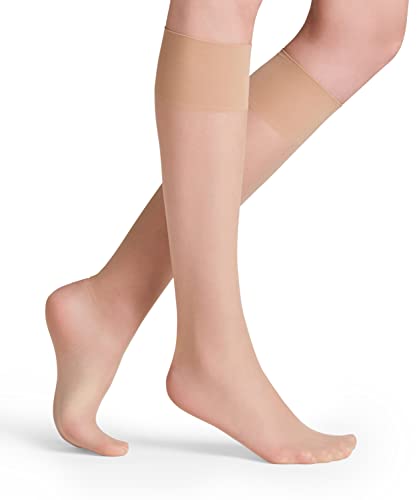 FALKE Damen Kniestrümpfe Seidenglatt 15 DEN W Kh transparent einfarbig 1 Paar, Hautfarben Crystal 4409, 39-42 von FALKE